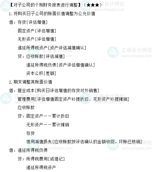 对子公司的个别财务报表进行调整