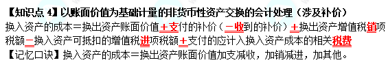 【速记口诀4】《中级会计实务》以账面价值为基础计量的非货币性资产交换的会计处理（涉及补价）