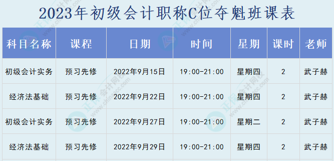 2023年初级会计职称C位夺魁班直播课表