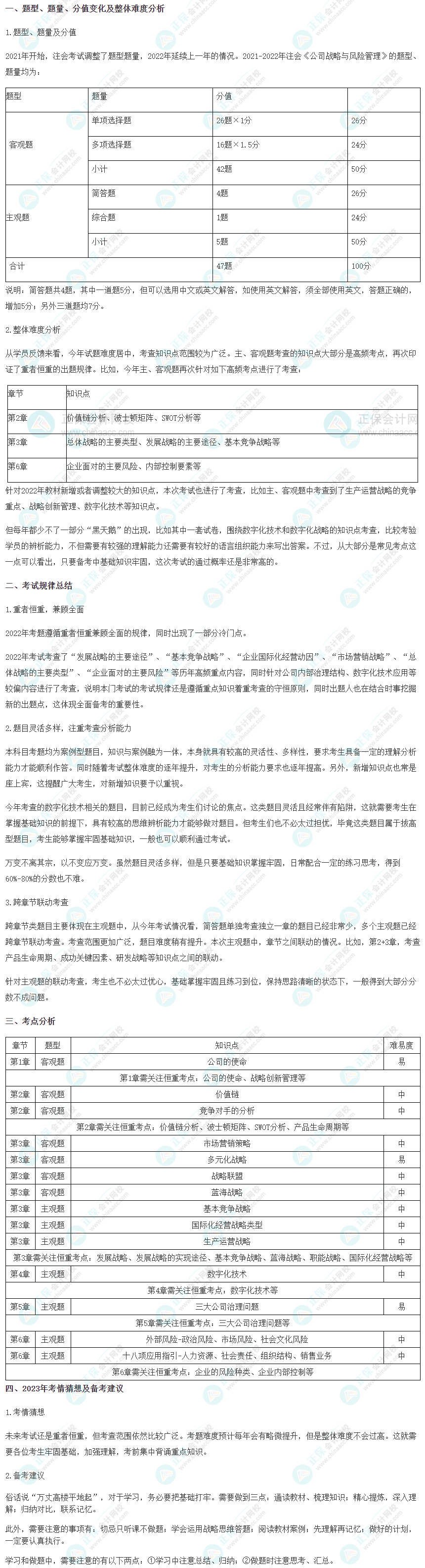 2022年注会《战略》考情分析及2023年考情猜想_注册会计师-正保会计网校