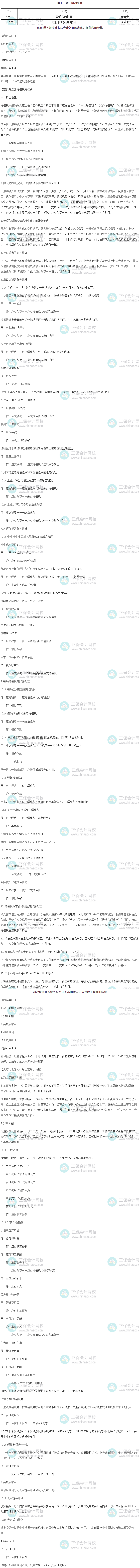 2022税务师考试《财务与会计》第十二章高频考点汇总