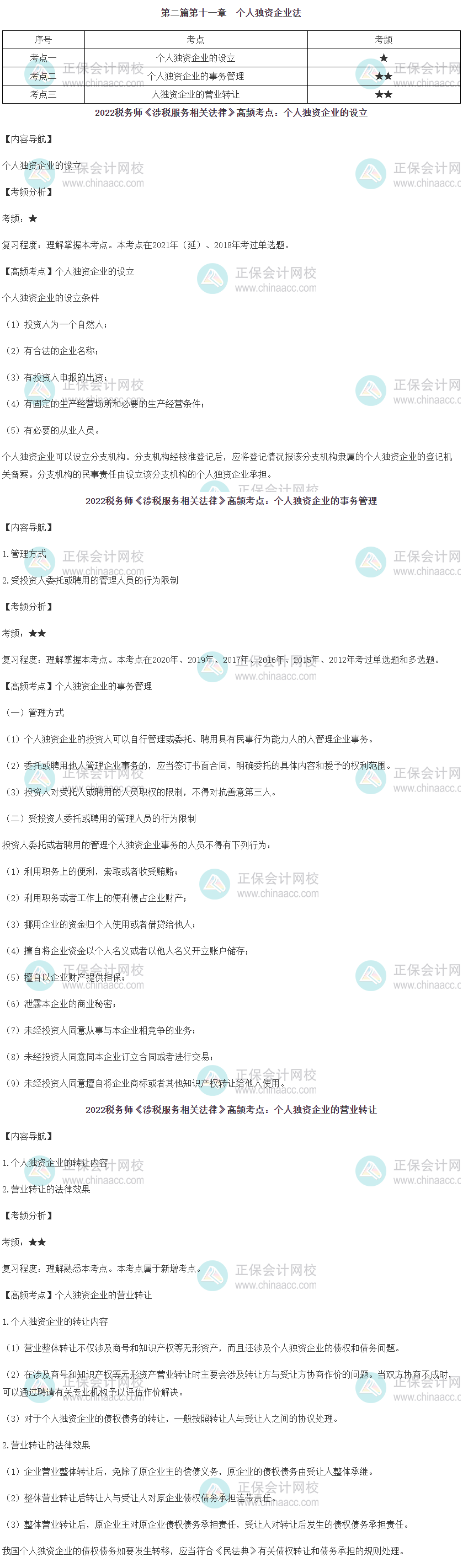 2022税务师考试《法律》第二篇第十一章高频考点汇总