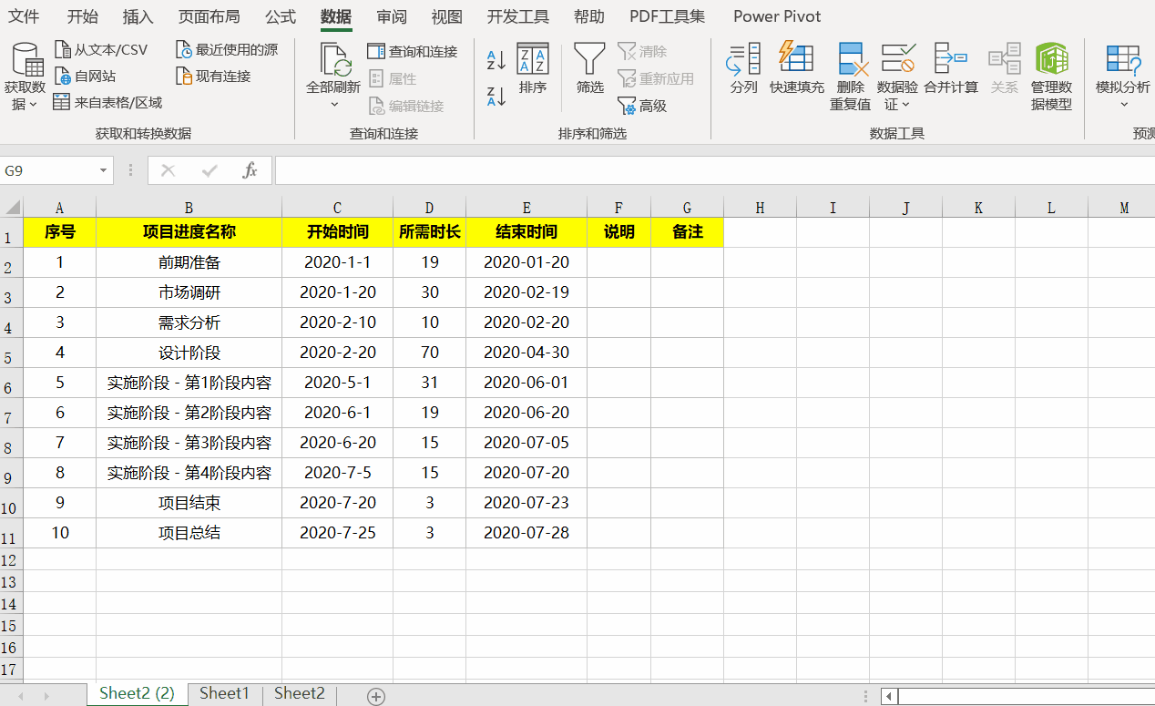 Excel中制作甘特图