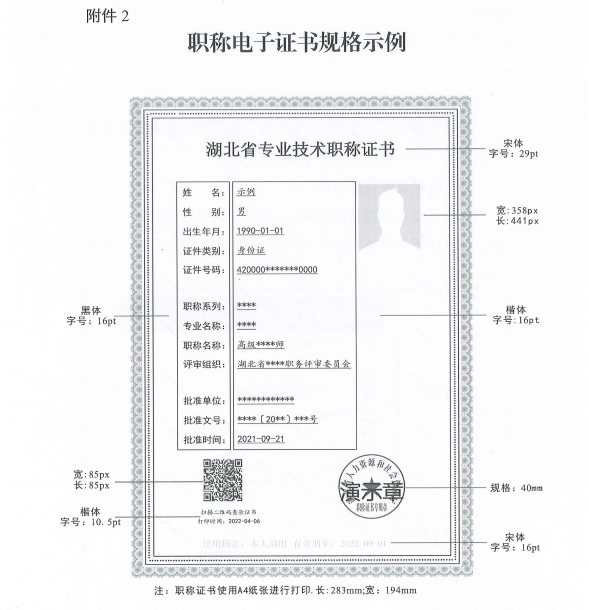 湖北省关于实行专业技术职称电子证书的通知