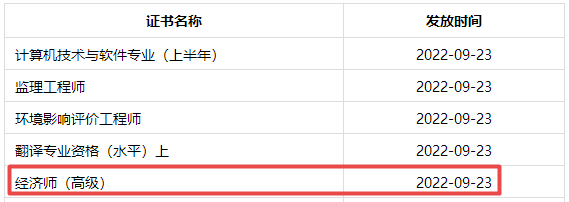 成都2022高级经济师合格证明发放