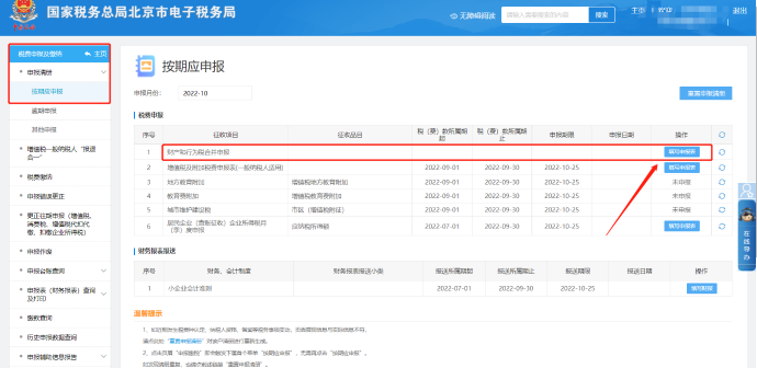 税费申报及缴纳—申报清册—按期应申报