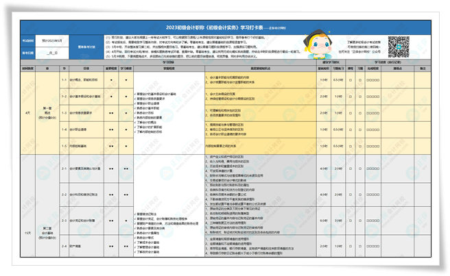 初级会计实务详细学习计划表-打卡表