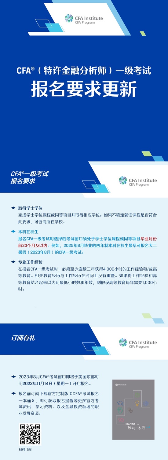 官方发布｜CFA一级考试报名要求更新！