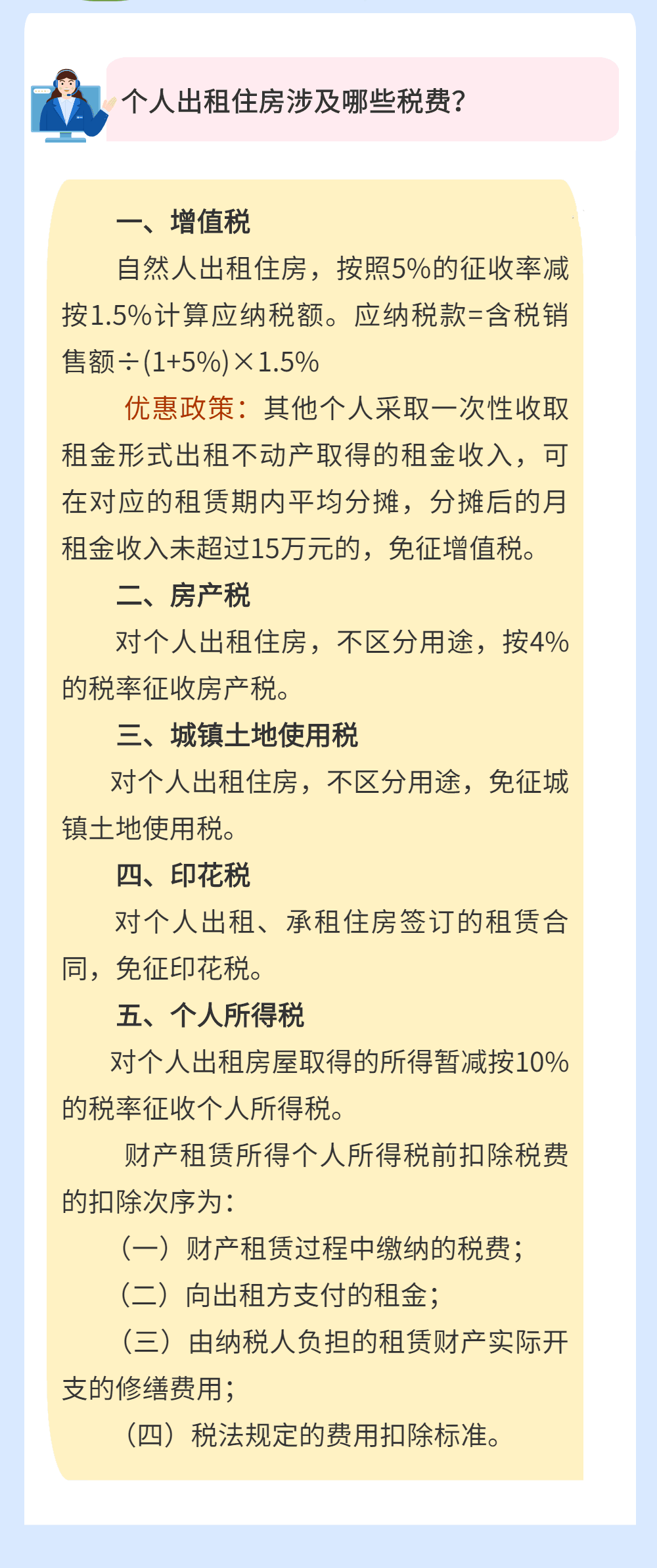 个人出租住房涉及的税费有哪些？