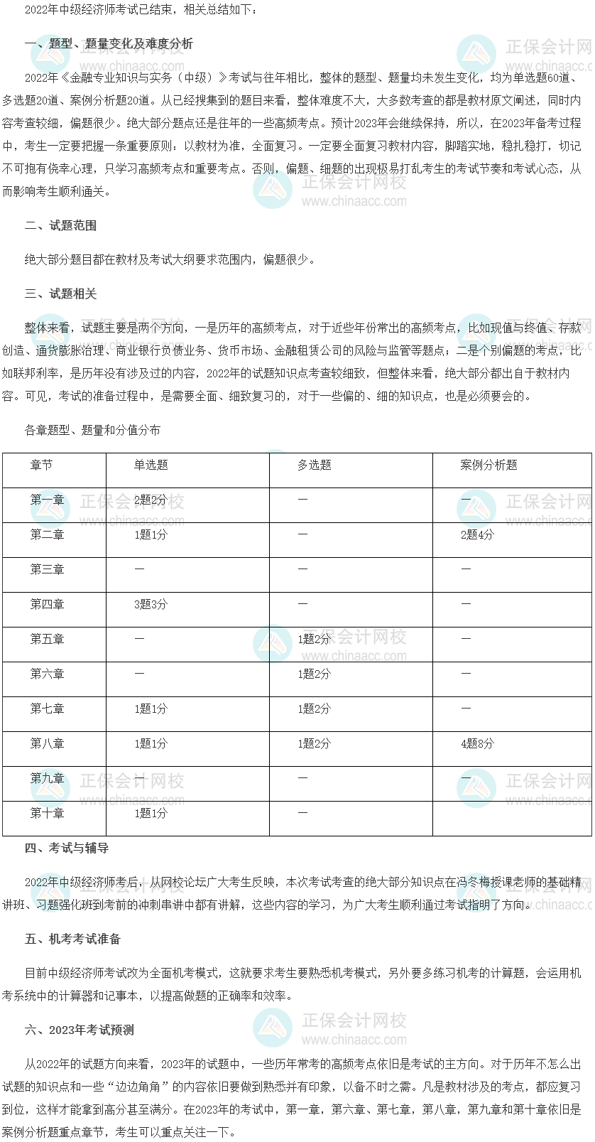 2022年中级经济师《金融》考情分析及2023考情预测