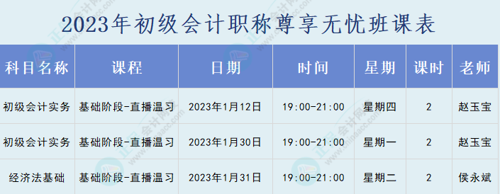 2023年初级会计职称尊享无忧班直播课表