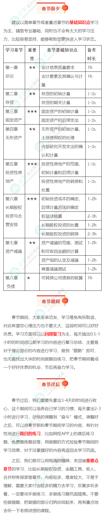2023注会《会计》春节学习计划：娱乐学习两不误