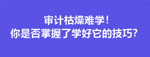 审计枯燥难学！你是否掌握了学好它的技巧？