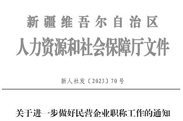 关于进一步做好民营企业职称工作的通知（新人社发〔2023〕70号）