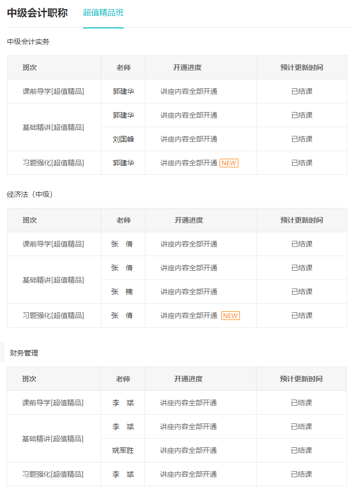 超值精品班-习题强化课程已经全部开通