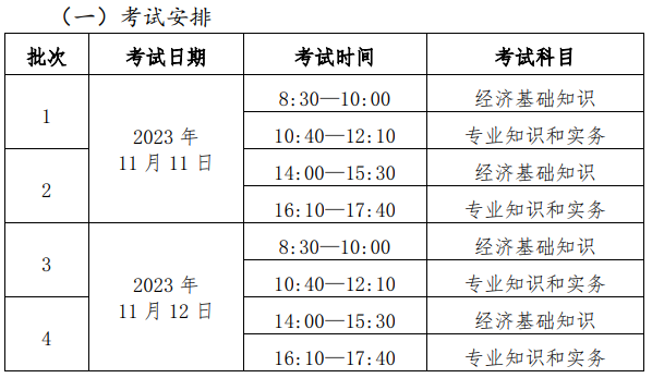 北京初中级经济师考试时间安排