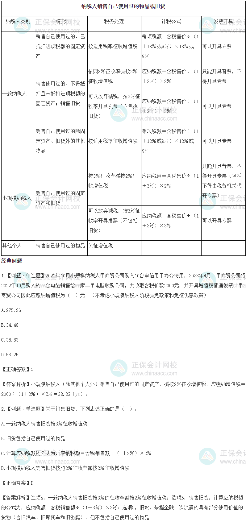 知识点4：一般纳税人销售自己使用过的固定资产、物品和旧货