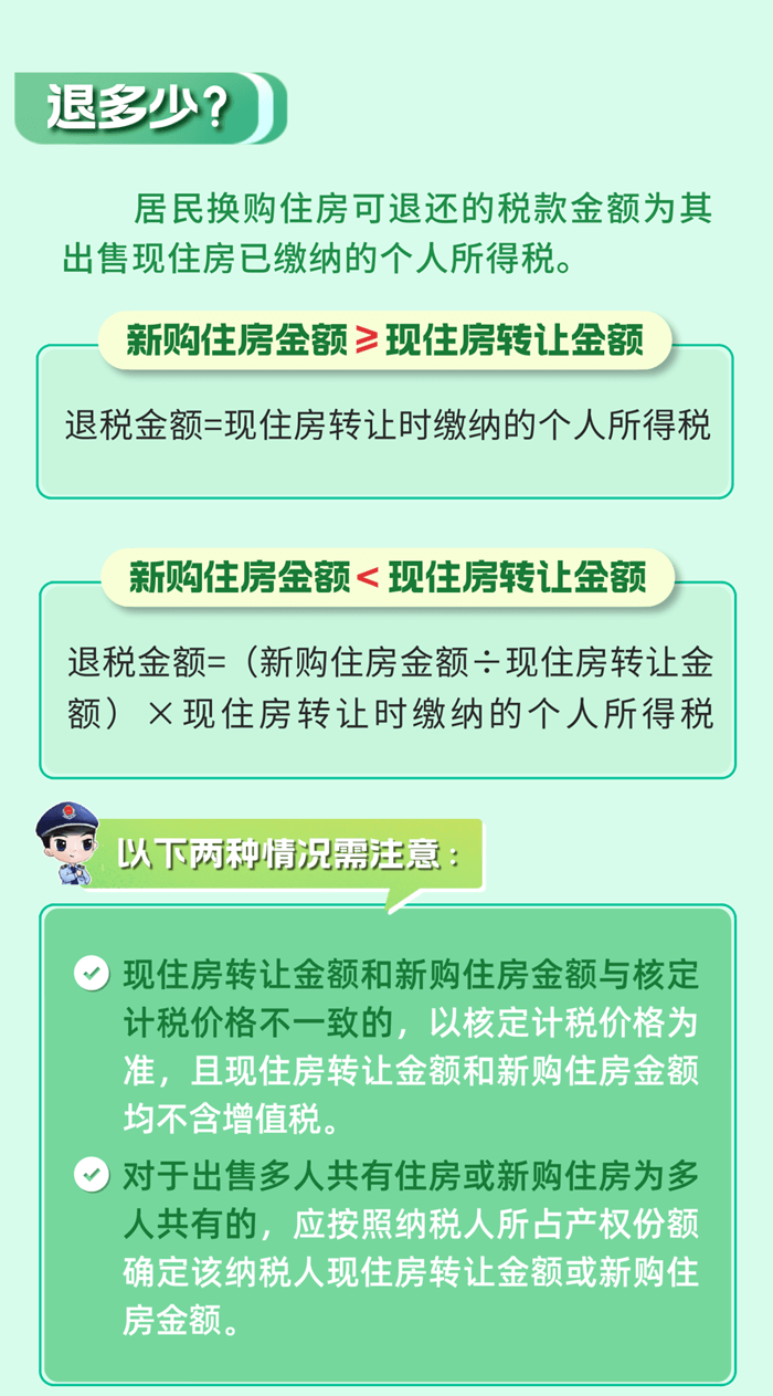 居民换购住房，个人所得税退税政策