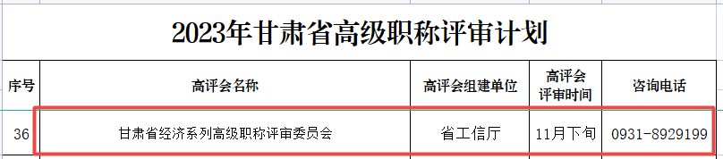 甘肃2023年高级经济师职称评审计划