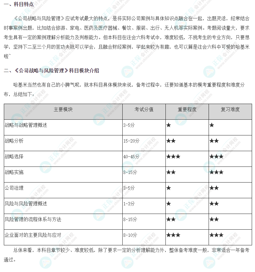 2024年注会《公司战略与风险管理》科目特点