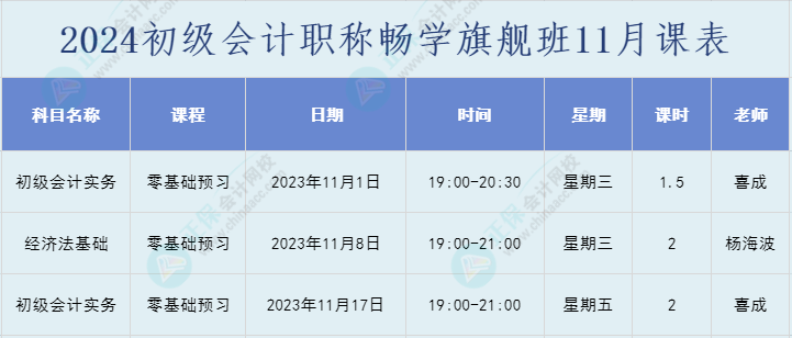 2024年初级会计职称畅学旗舰班直播课表安排