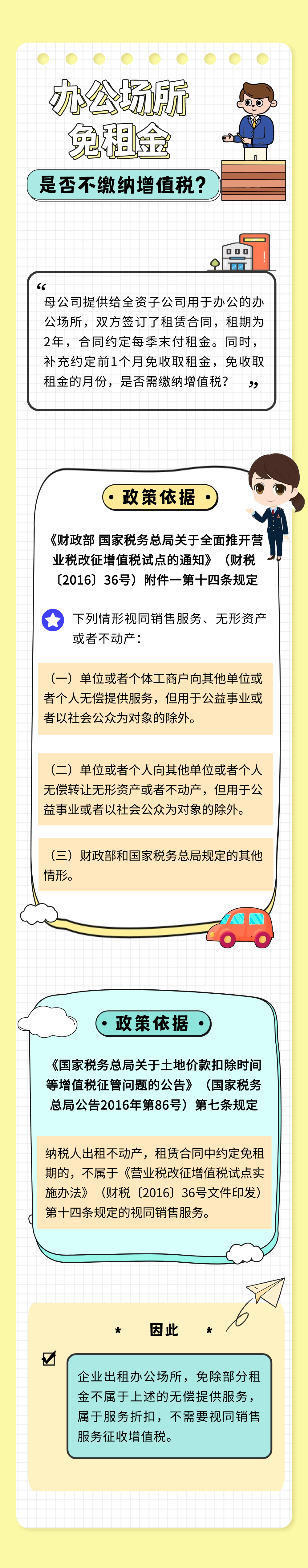 办公场所免租金是否不缴纳增值税？