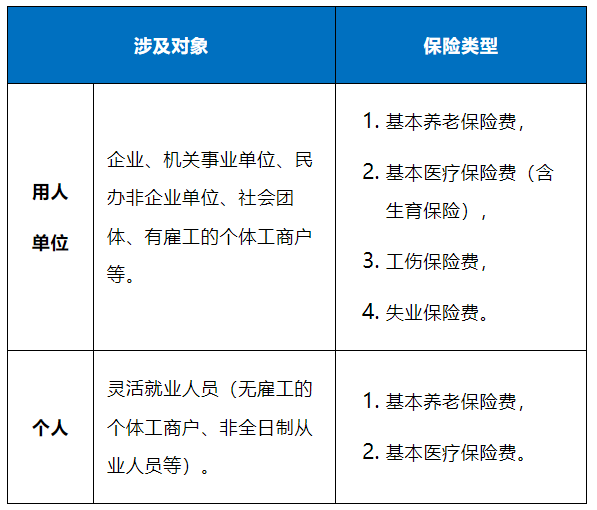 涉及对象及保险类型