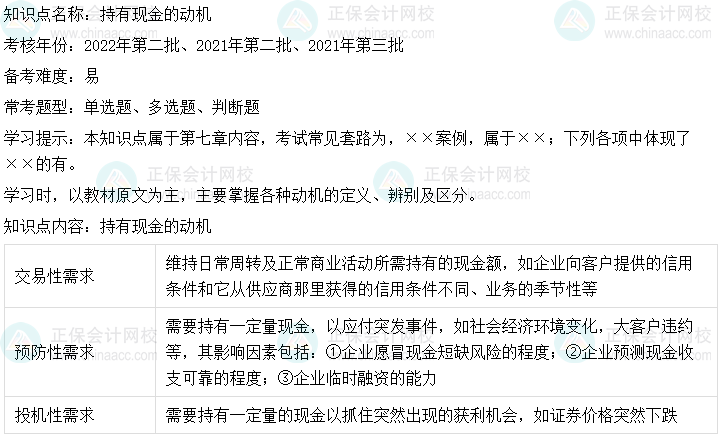  中级会计财务管理二十大恒重考点：持有现金的动机