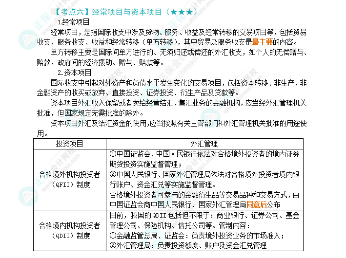 2024年注会《经济法》第12章高频考点6：经常项目与资本项目