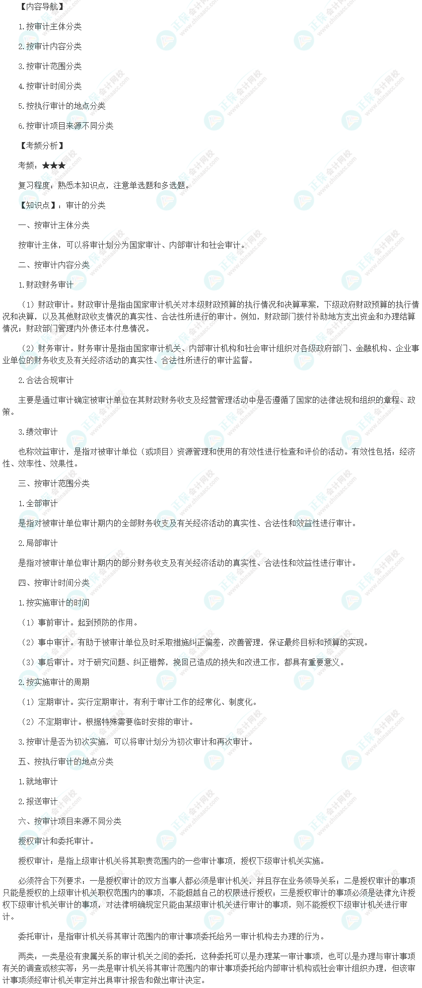 2024初级审计师《审计理论与实务》高频考点：审计的分类