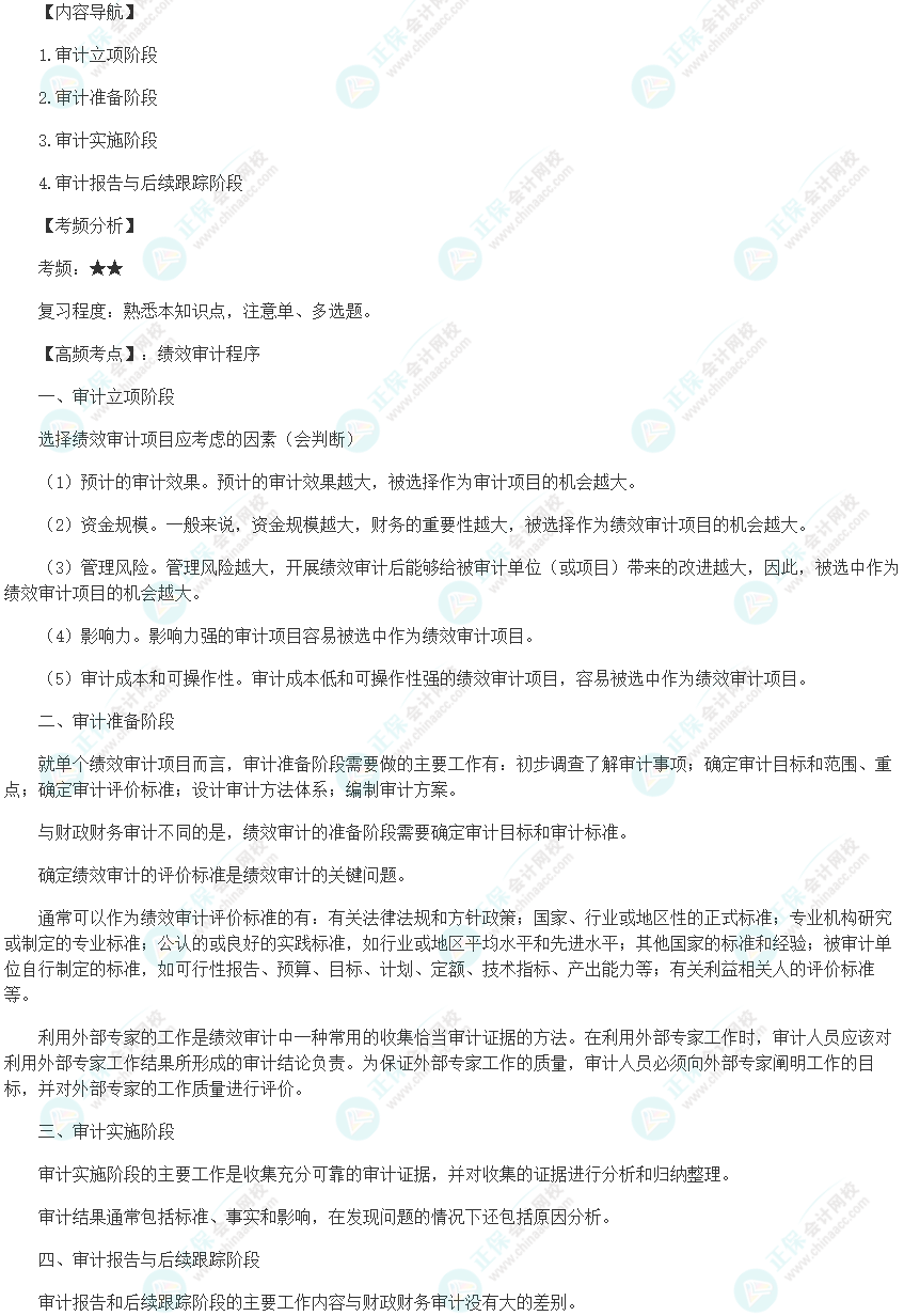 2024初级审计师《审计理论与实务》高频考点：绩效审计程序