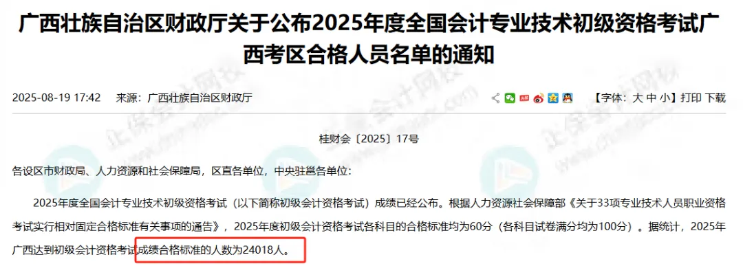 24018人！财政厅公布2025年初级会计考试合格人数！2